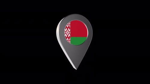 3d Animation Map Navigation Pointer With Belarus Flag With Alpha Channel - 4K