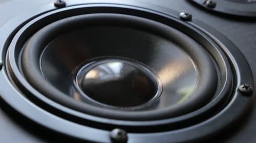 Bass speaker membrane vibration close-up 4K 2160p 30fps UltraHD footage - Playing low frequencies on