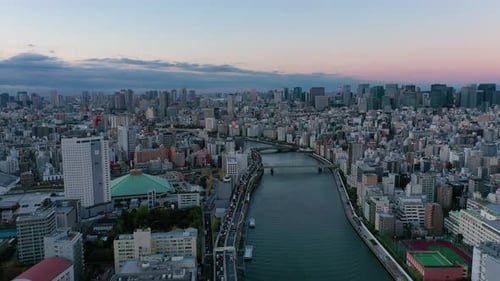 Aerial view 4k video by drone of building in Tokyo city