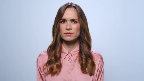 Serious Businesswoman Waving Head No at Camera. Upset Woman Standing in Studio