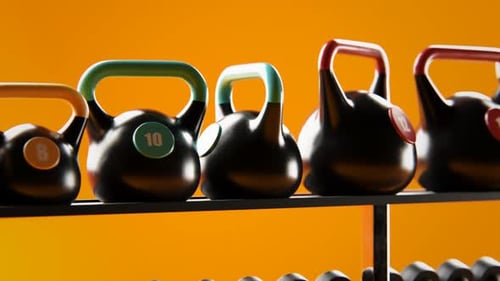 Dumbbells And Kettlebells in a modern gym or fitness club. Sport, bodybuilding.