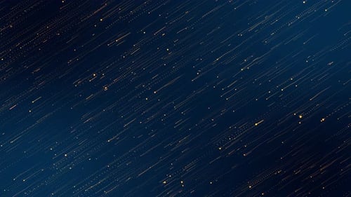 Abstract Flowing Golden Particles on Dark Blue Background