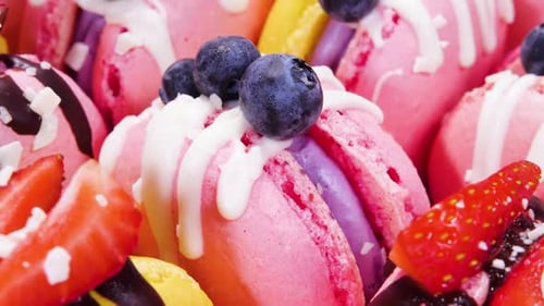 Sweet Dessert in Box Handmade Beautiful Food Macaroon Dessert with Fresh Strawberries and