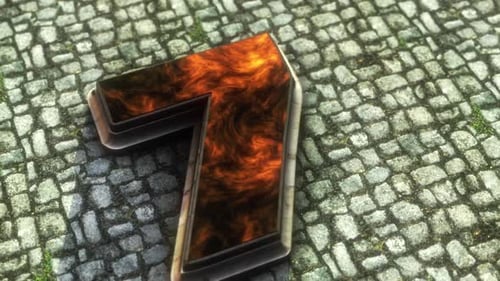 Animated Fiery Number 7 on Cobblestone Ground