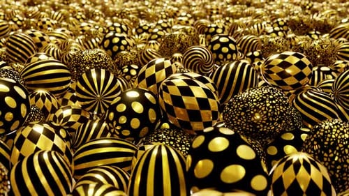 Abstract Black and Gold Spheres with Dynamic Patterns