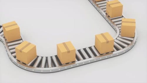 Cardboard Boxes Moving on Automated Conveyor Belt Loop