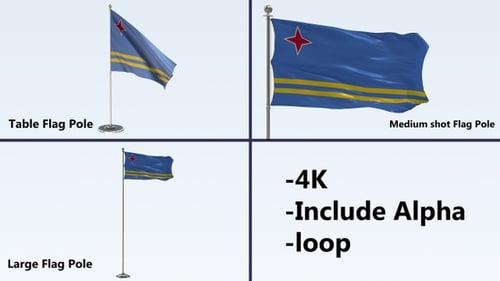 Aruba Flag Waving on Pole with Alpha Channel