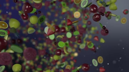 Vibrant Assorted Fresh Fruits Falling and Spinning Loop