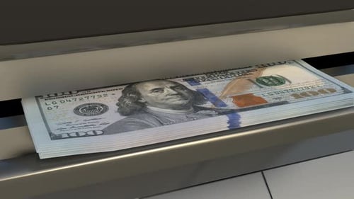 US Dollar Bills Emerging from a Slot Animation