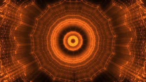 Fiery Orange Glowing Mandala Abstract Kaleidoscope Pattern