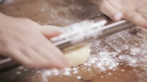 Close Up of Preparing Cookie Dough With Rolling Pin