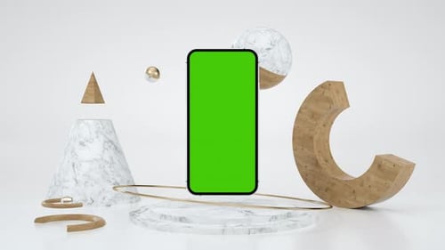 Abstract Green Screen Smartphone Use for Chroma Key Mockup Smart 3d Device Frame
