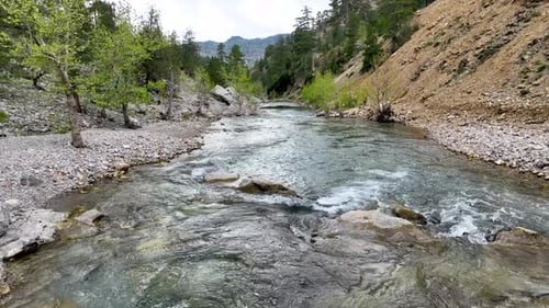 Mountain river high in the mountains aerial view 4 K