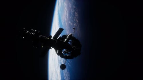 3D-Illustration eines Raumschiffs im Orbit um den Planeten Erde