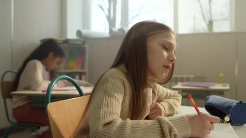 Child Doing Schoolwork in Classroom