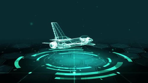 Futuristic Wireframe Jet Fighter on Digital Grid Animation