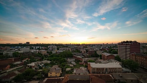 Dawn Time Lapse of the Sun Over Buildings of Kharkov City