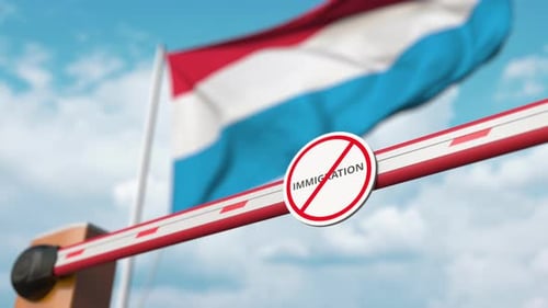 Border Barrier with No Immigration Sign and National Flag Animation