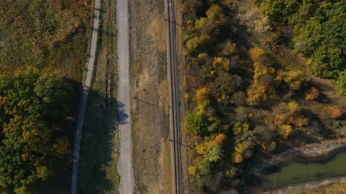 Railway Through The Autumn Forest