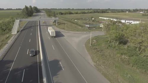 Truck and Cars on Rural Highway, Aerial View