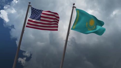 Realistic Waving Flags of USA and Kazakhstan