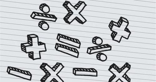 Mathematische Symbole gegen weiß liniertes Papier