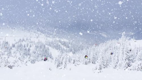 Animation Landscape Winter Scenery Ski Chair Lift Fir Tree Forest Covered Snow