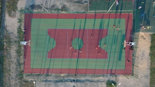 Aerial View. Park with a Basketball Field and a Training Platform. Sports Area