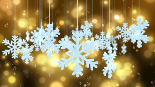 3D Suspended Snowflakes on Golden Bokeh Winter Holiday Background