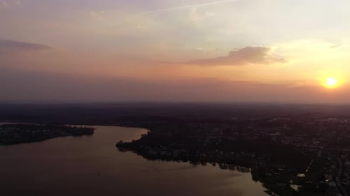 Cityline, Roads And Lake On Sunset