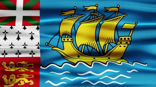 Waving Flag of Saint Pierre and Miquelon with Historical Symbols