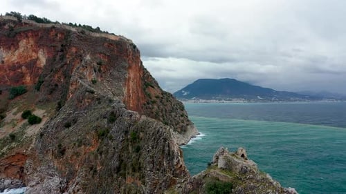 Old Fortress on the Mountain Aerial View 4 K