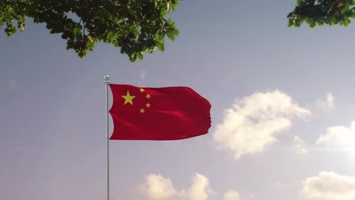 China Flag With Modern City