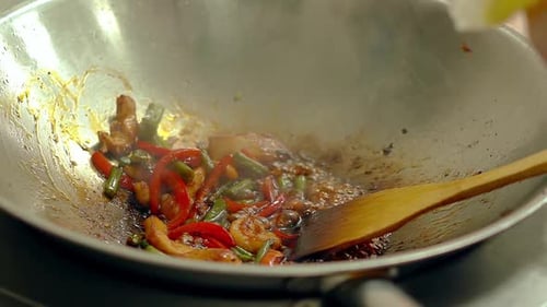 Close-up Stir Fry Cooking in Wok
