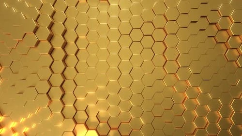 Dynamic Golden Hexagon Pattern 3D Motion Graphics Background