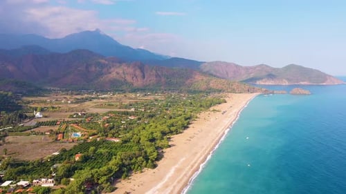 Top View of Beautiful Seaside Town and Mountains