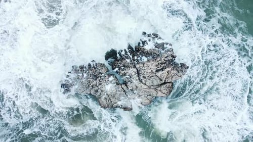 Wave Crashing On Rocks Sea Storm with Pure Water and Huge Waves Aerial Landscape
