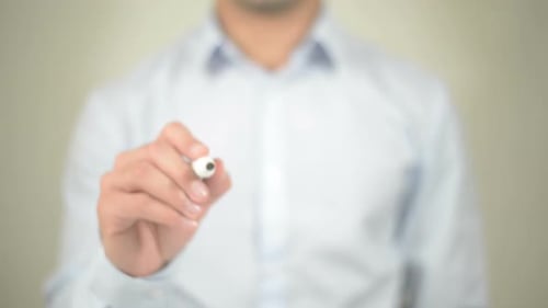 Market, Businessman Writing on Transparent Screen