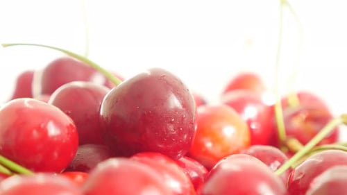 Tasty organic cherry fruit background 4K 2160p UltraHD video - Slow tilt on arranged cherries food
