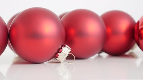 Festive Red Christmas Baubles in Close Up