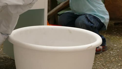 Verter la tierra de la bolsa en la maceta