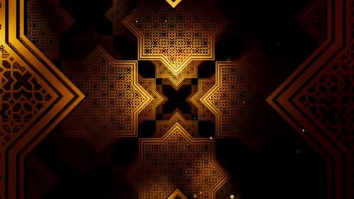 Ornate Golden Islamic Geometric Pattern Animated Tunnel Loop