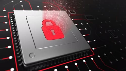 3D Render of a CPU on a motherboard with Locked CPU