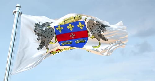 Waving Saint Barthélemy Flag with Coat of Arms