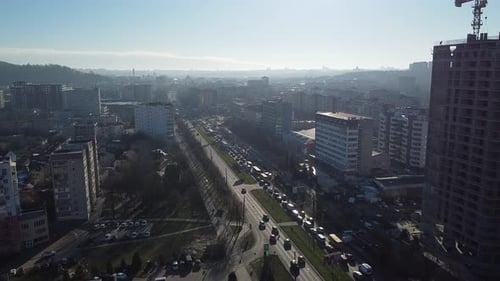 Aerial Top View of Lviv, Ukraine, at Sunset