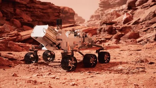 Futuristic Mars Rover on Martian Surface Animation