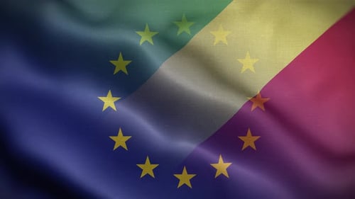 Waving European Union Stars Over Diagonal Flag Background