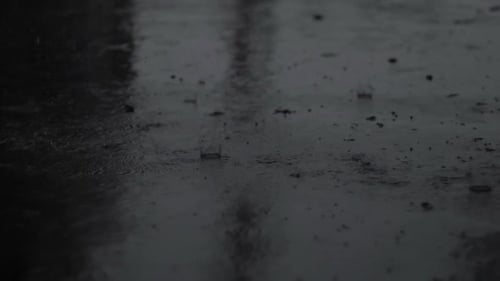 Rain Droplets Hitting Pavement on a Dark Day
