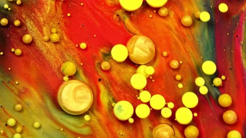 Paint Surface Red And Yellow Universe Of Color Moving Multicolored Macro.