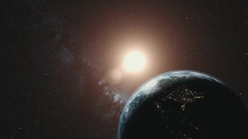 Earth Orbit Rotation Sun Beam Milky Way Background